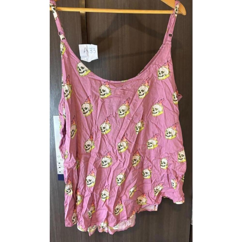 Torrid Ava Rayon Slub Cami Top Womens 3X Pink Flaming Skull Rayon Stretch V-Neck